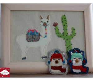 Stickserie - Winter Lama inkl. Anhänger, Postkarte und Puschen Datei